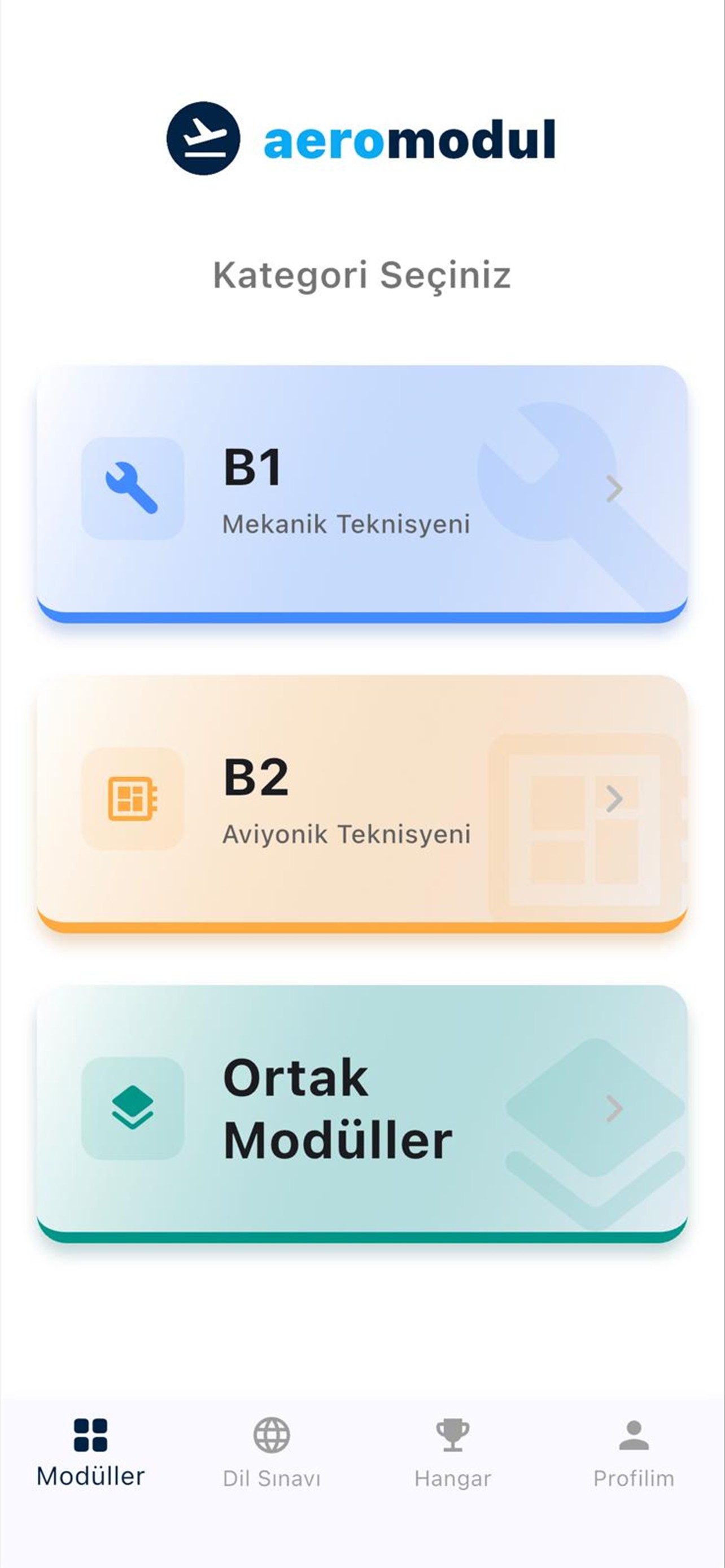 aeromodul modül seçim ekranı - EASA Part 66 B1 B2 modüller